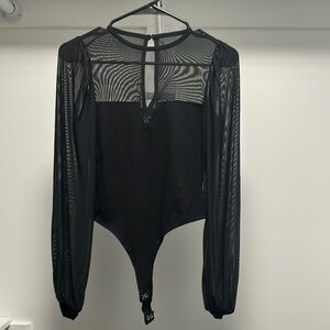 SO Black Asymmetrical Puff Sleeve Bodysuit